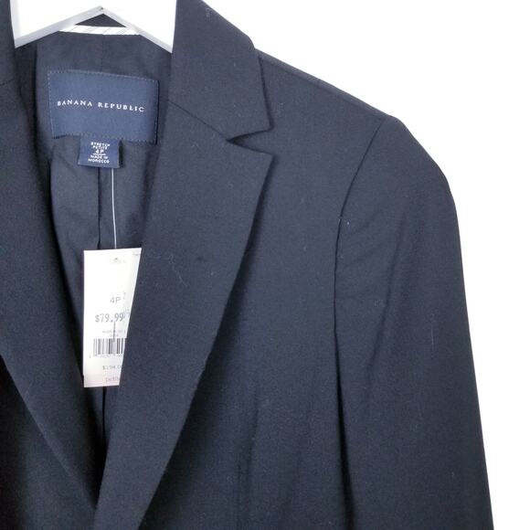 BANANA REPUBLIC Black Wool Blazer - Size 4P New With Tags - Picture 2 of 8